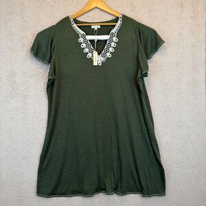 NWT Max Studio Lace Trim Tunic Boho Dress Olive Green Plus Size Curvy 3X